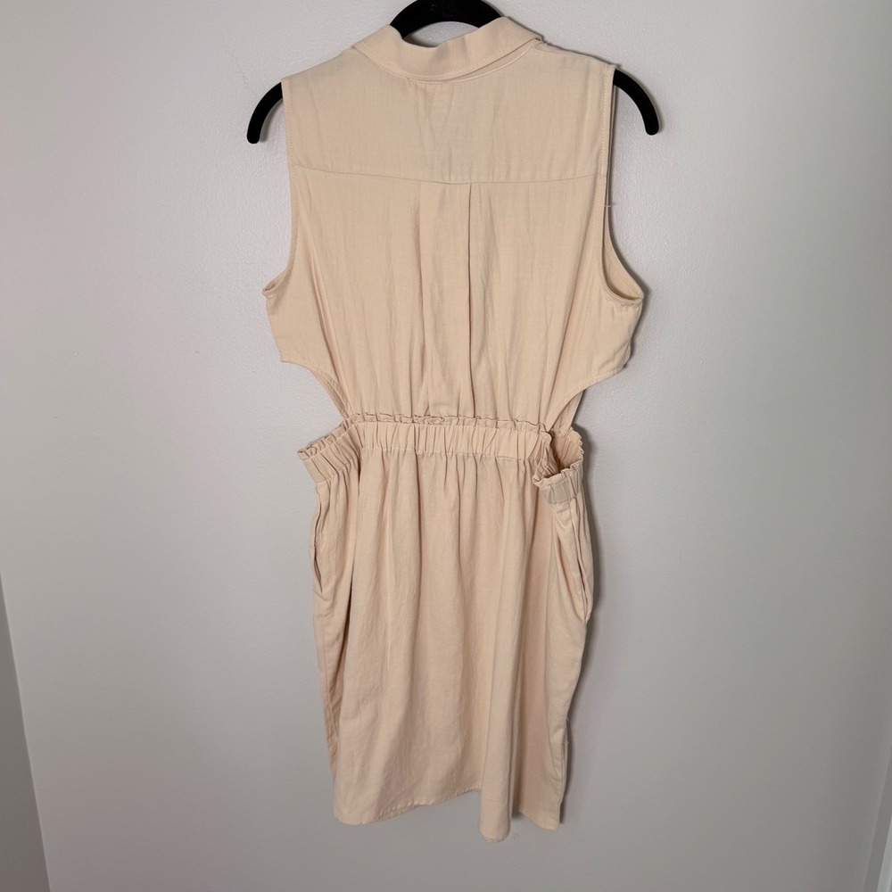 Neutral Summer Button Down Cotton Shirt Dress NEW (SM) Cutouts Sleeveless Cream - Picture 11 of 15